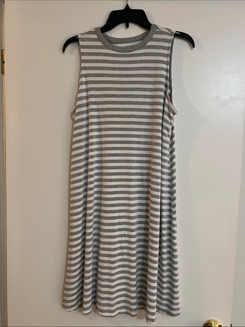 Sleeveless Gray and White Striped Swing Dress Time and Tru